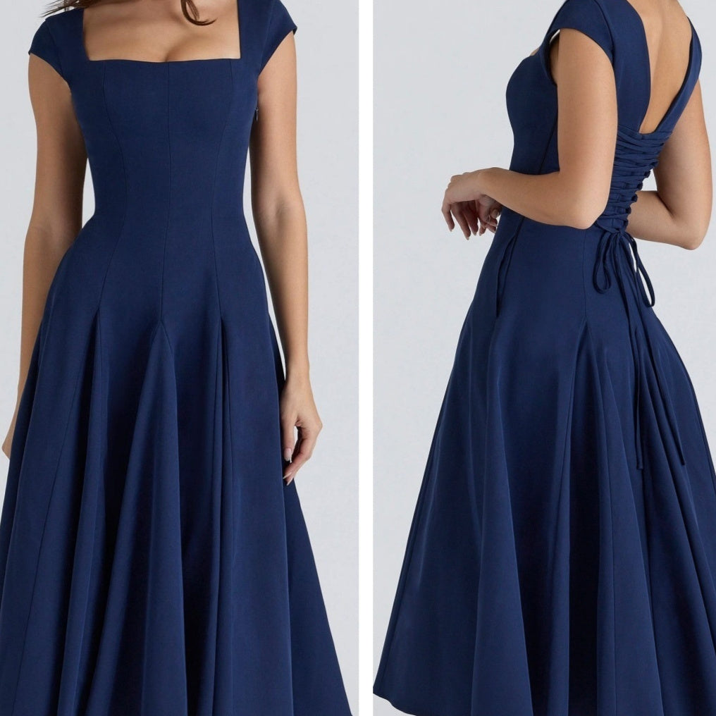 Back-strap Waist-cinching Elegant A-line Dress - KaleaBoutique.com
