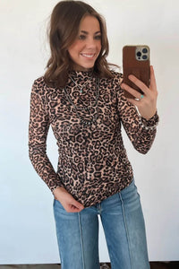 KaleaBoutique Stylish Leopard High Neck Long Sleeve Western Slim Top - KaleaBoutique.com
