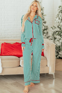KaleaBoutique Comfortable Contrast Velvet Trim Bow Knot Waist 2pcs Pajama Set - KaleaBoutique.com