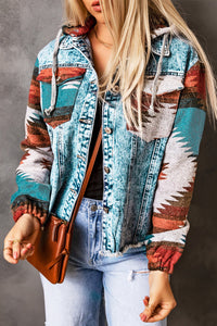 KaleaBoutique Stylish Aztec Print Frayed Hem Denim Jacket - KaleaBoutique.com
