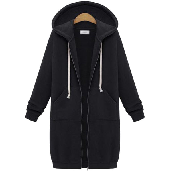 Women's Longline Full-Zip Hooded Sweatshirt with Pockets - KaleaBoutique.com