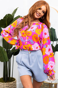 KaleaBoutique Floral Print Flounce Sleeve Notched Neck Blouse - KaleaBoutique.com