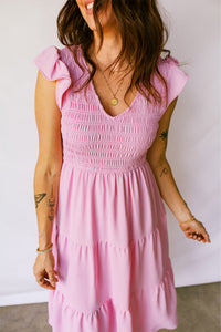 Smocked Bodice Flutter Sleeve Fit Flare Tiered Midi Dress - KaleaBoutique.com