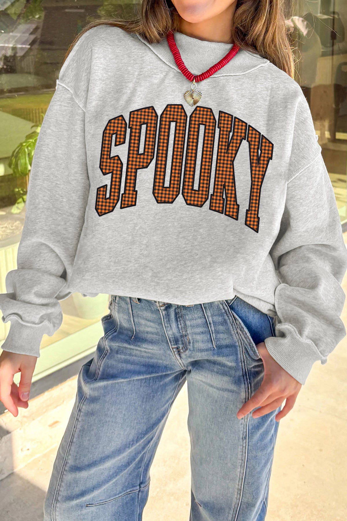 Light Grey Reversible Halloween Slogan Sweatshirt - KaleaBoutique.com