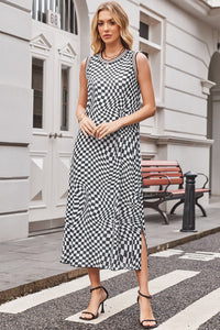KaleaBoutique Stylish Beautiful Leopard Checkered Double Printed Reversible Sleeveless Long Dress - KaleaBoutique.com