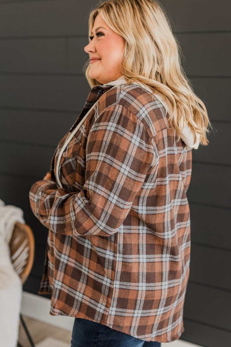 KaleaBoutique Plus Size Plaid Contrast Button Up Hooded Jacket - KaleaBoutique.com