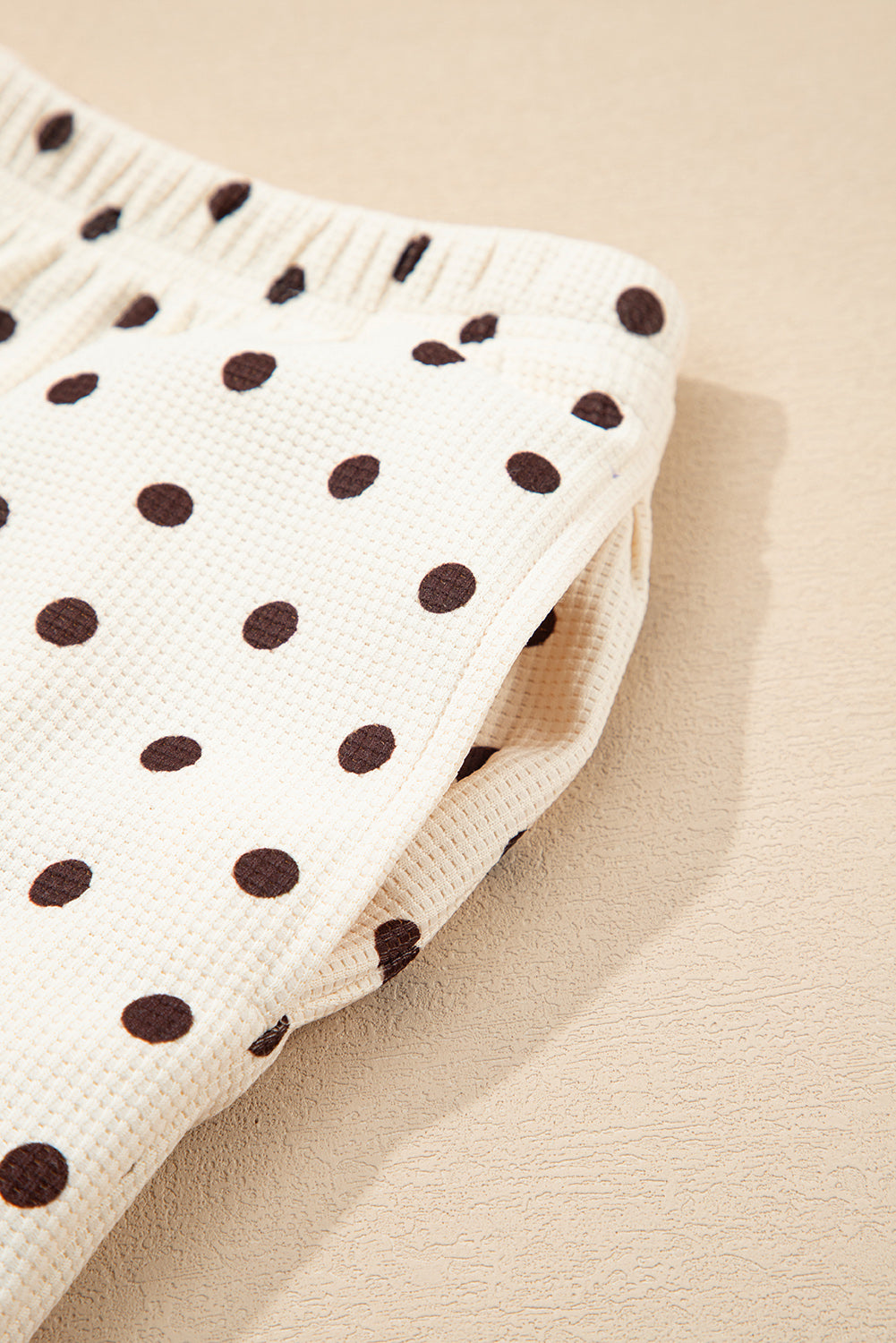 KaleaBoutique Comfortable Polka Dot Print Notched Neck Long Sleeve Top Drawstring Jogger Pants Waffle Knit Lounge Set - KaleaBoutique.com