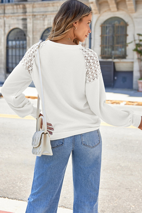 KaleaBoutique Beautiful Stunning Lace Long Sleeve Textured Pullover - KaleaBoutique.com