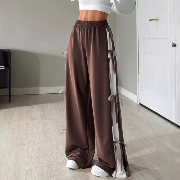 Women's Elastic-Waist Contrasting-Color Straight-Cut Casual Sports Pants - KaleaBoutique.com
