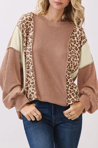 KaleaBoutique Stylish Leopard Print Colorblock Ribbed Knit Top - KaleaBoutique.com