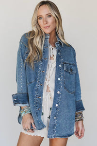Rivet Embellished Western Style Regular Fit Long Sleeve Denim Jacket - KaleaBoutique.com