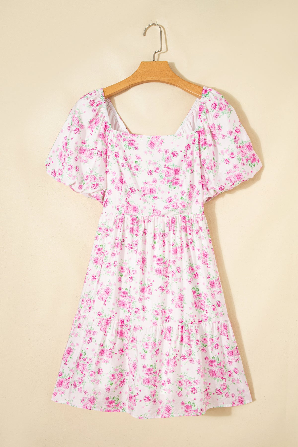 KaleaBoutique Stylish Floral Print Square Neck Ribbon Knot Back Cute Mini Dress - KaleaBoutique.com
