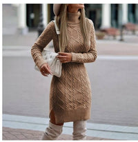 Fashion Turtleneck Knitted Dress With Slit Design Winter Warm Solid Color Pullover Long Sweater Women's Clothing - KaleaBoutique.com