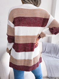 Women's Colorblock Stripe Open-Front Balloon-Sleeve Cardigan - KaleaBoutique.com