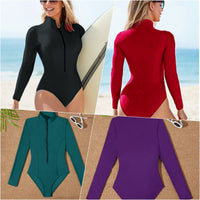 Women High-Neck Long-Sleeve Zip-Front One-Piece Swimsuit - KaleaBoutique.com