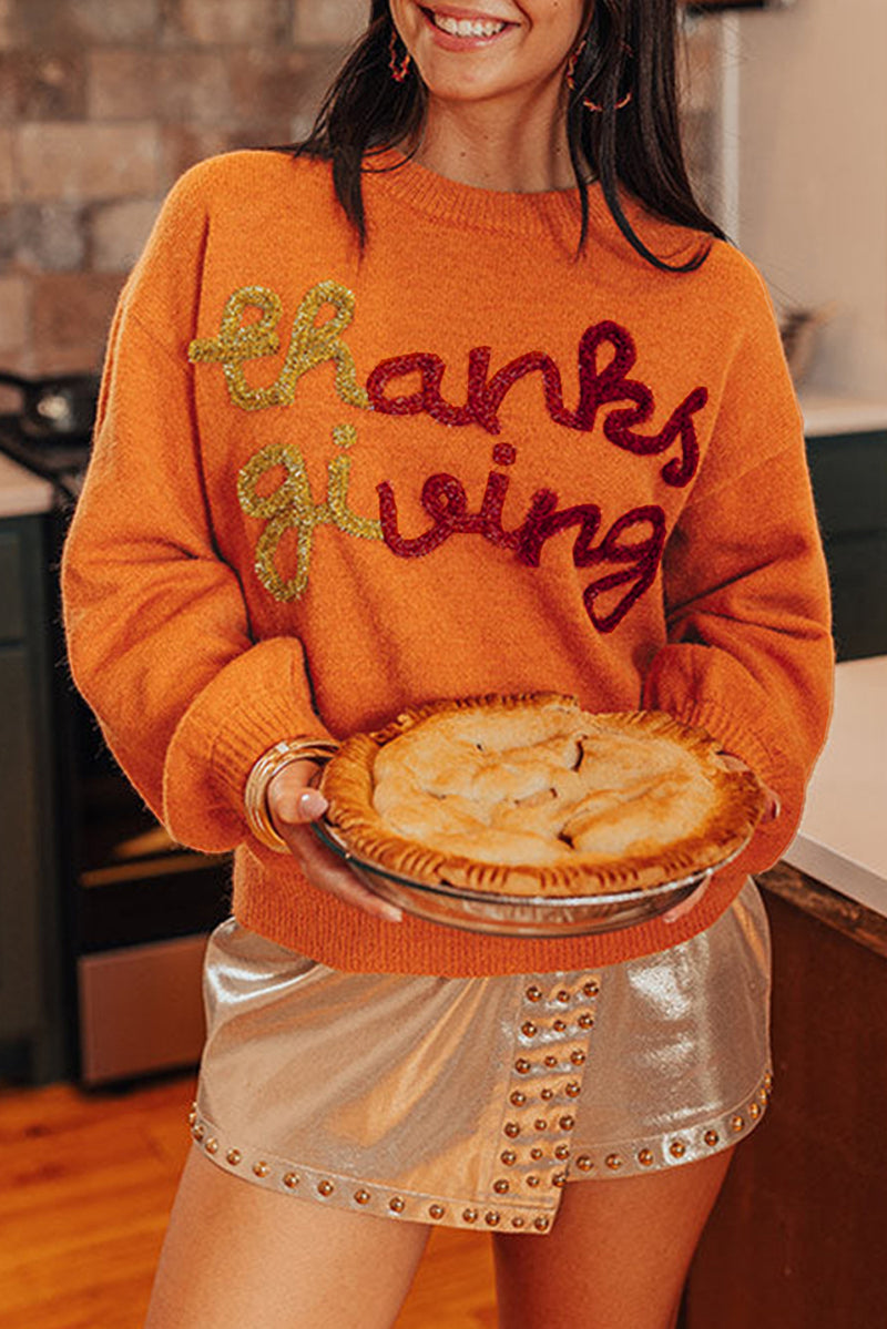 KaleaBoutique Thanksgiving Tinsel Drop Shoulder Crew Neck Sweater - KaleaBoutique.com