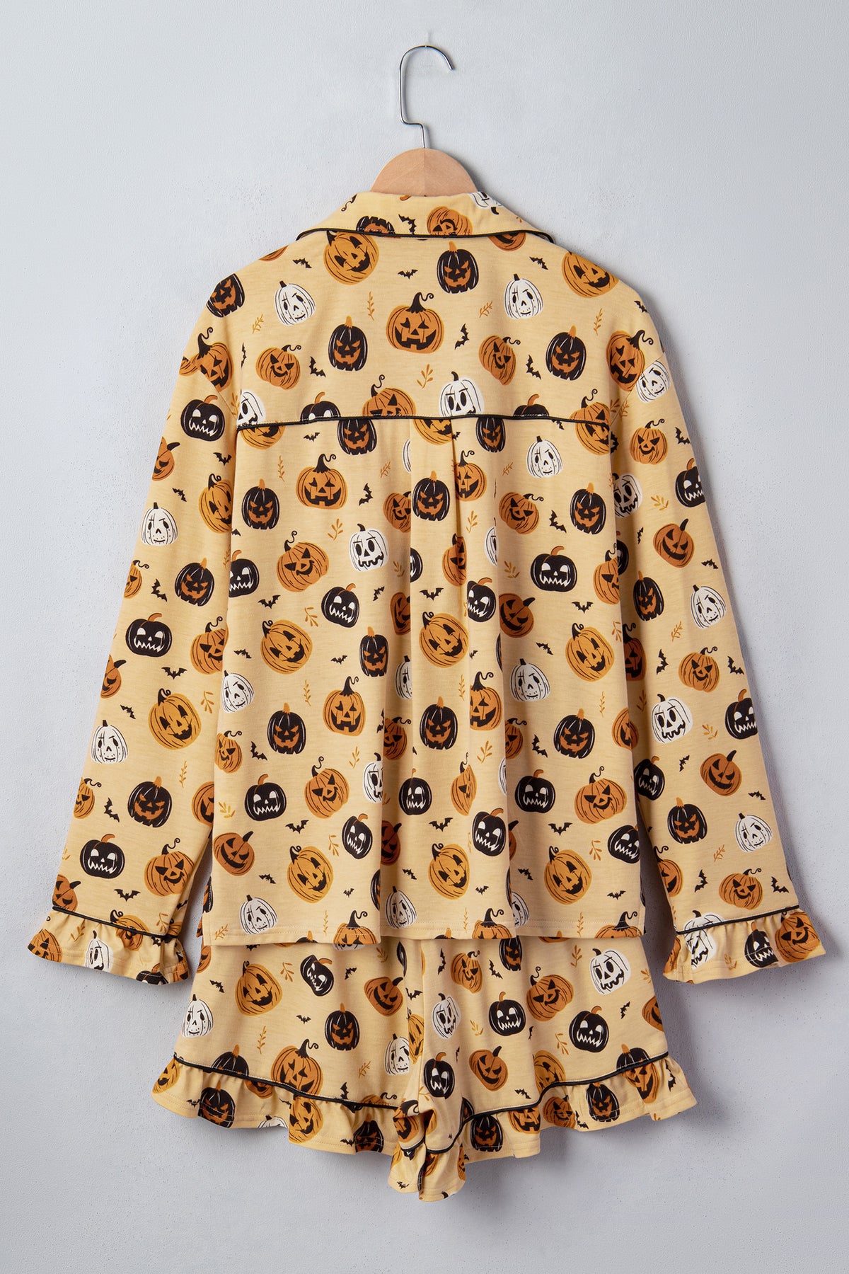 KaleaBoutique Stylish Long Sleeve Ruffle Pumpkin Face Print Two Piece Lounge Set - KaleaBoutique.com
