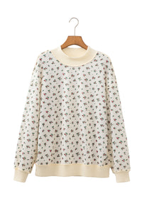 KaleaBoutique Stylish Ribbed High Neck Patchwork Floral Print Baggy Pullover Sweatshirt - KaleaBoutique.com
