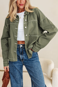 Patched Pocket Collared Button Front Boyfriend Denim Jacket - KaleaBoutique.com