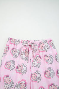KaleaBoutique Comfortable Santa Claus Print V Neck Tee Drawstring Pants 2pcs Lounge Set - KaleaBoutique.com