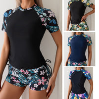 Women's Tropical Floral Short-Sleeve Swim Top and Shorts 2 PC Tankini Set - KaleaBoutique.com