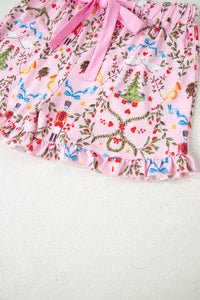 KaleaBoutique Comfortable Nutcracker Doll Christmas Print Ribbon Tie Waist Short 2pcs Pajama Set - KaleaBoutique.com