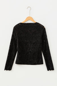 KaleaBoutique Stylish Elegant Stand Neck Lace Long Sleeve Top - KaleaBoutique.com