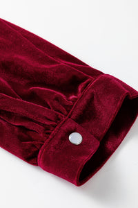 KaleaBoutique Stylish Asymmetric Button Keyhole Neck Long Sleeve Velvet Blouse - KaleaBoutique.com