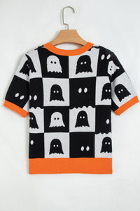 KaleaBoutique Stylish Geometric Ghost Color Block Trim Short Sleeve Knit Sweater - KaleaBoutique.com
