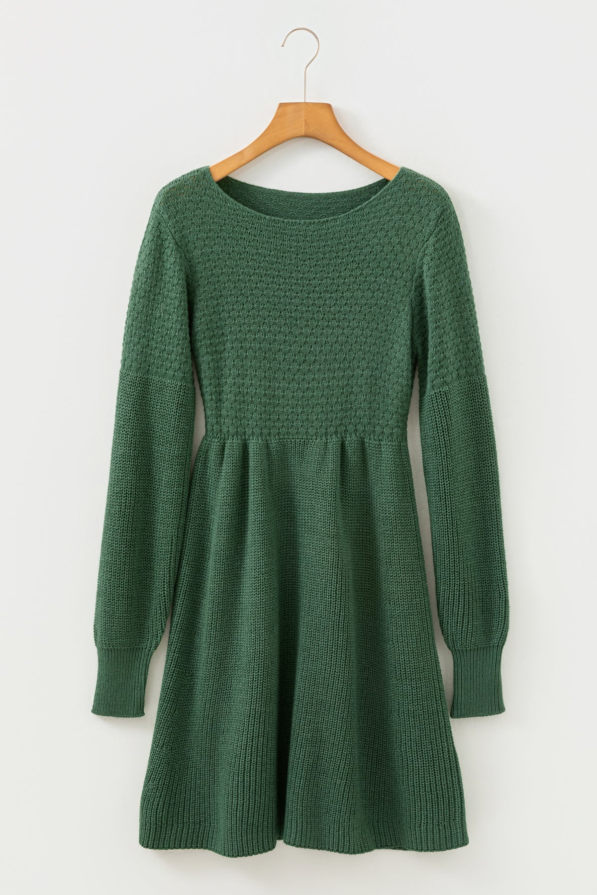 KaleaBoutique Comfortable Solid Lantern Sleeve Empire Waist Short Sweater Dress - KaleaBoutique.com