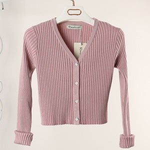 Women's Cropped Ribbed V-Neck Button-Front Cardigan - KaleaBoutique.com