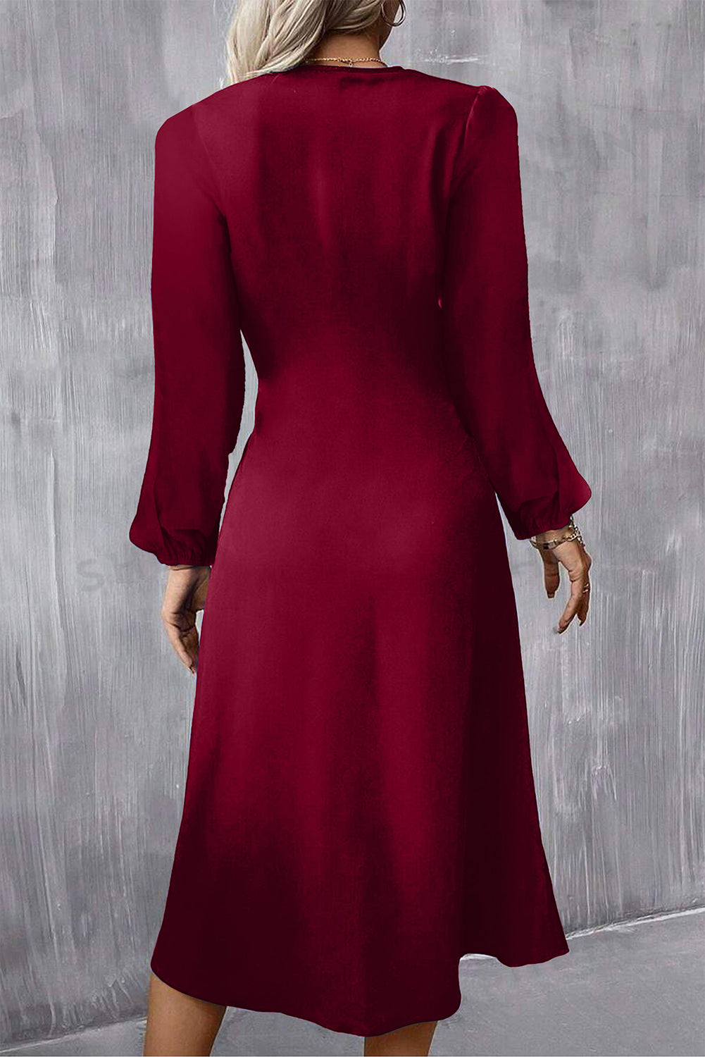 Solid Color Ruched Detail Long Sleeve Midi Dress - KaleaBoutique.com
