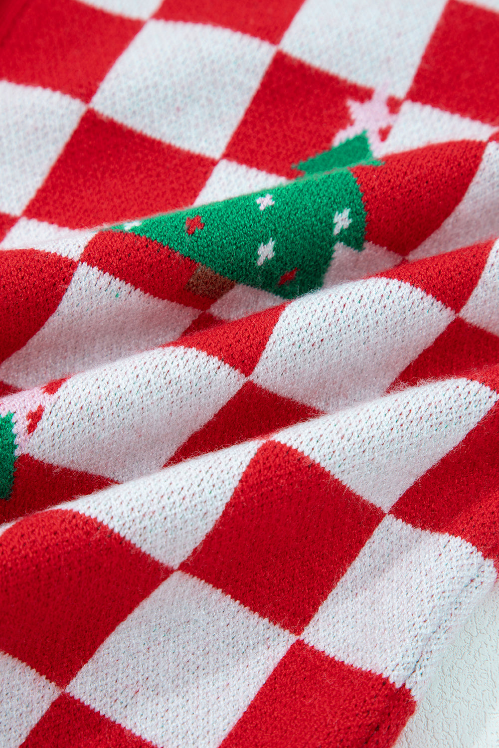 KaleaBoutique Comfortable Checkered Christmas Tree Pattern Button V Neck Cardigan Sweater - KaleaBoutique.com
