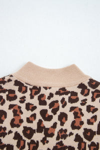 KaleaBoutique Stylish Leopard Print High Neck Shift Mini Sweater Dress - KaleaBoutique.com