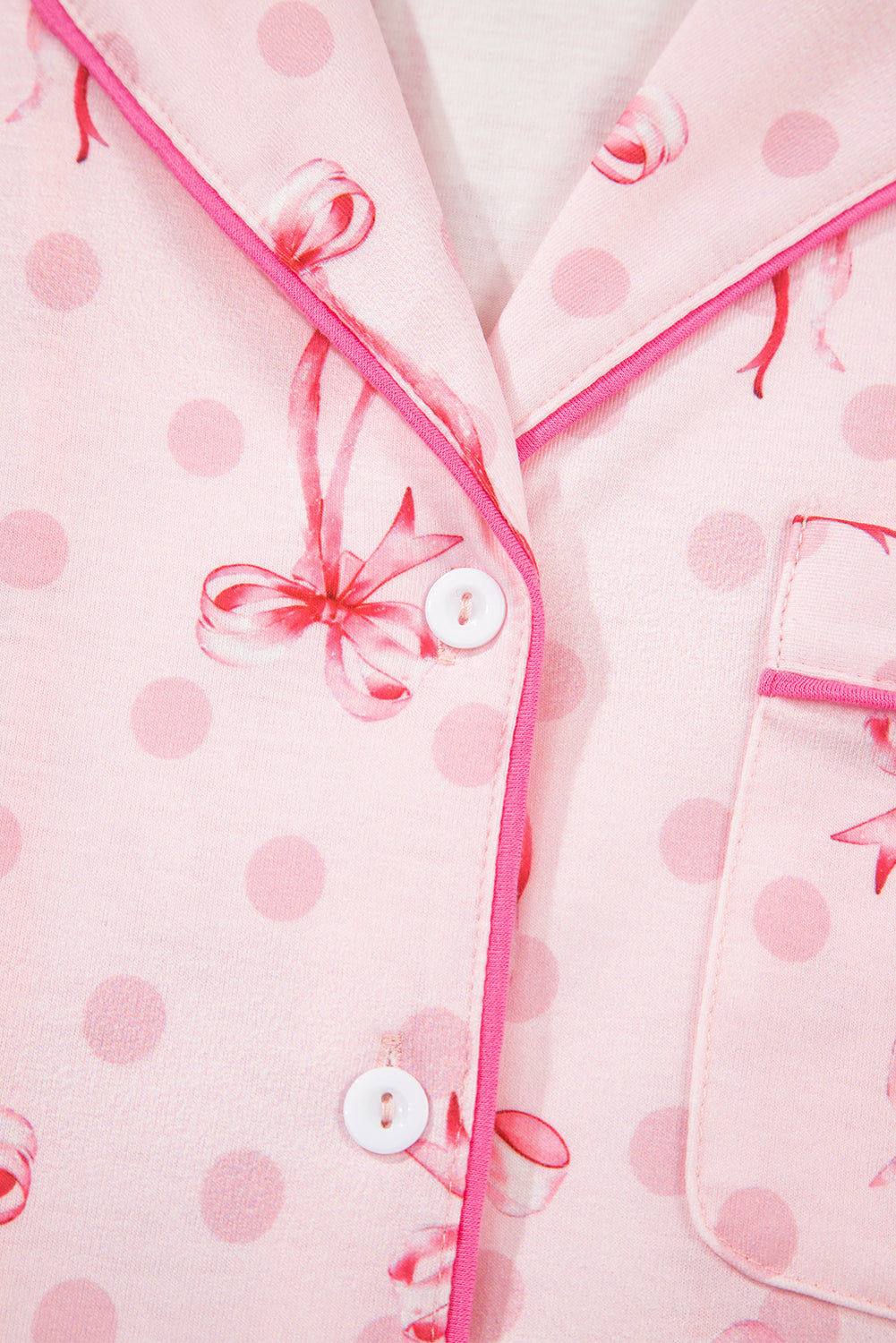 KaleaBoutique Stylish Bow Print Contrast Pipping Short Pajamas Set - KaleaBoutique.com