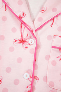 KaleaBoutique Stylish Bow Print Contrast Pipping Short Pajamas Set - KaleaBoutique.com