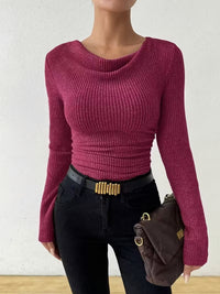 Women's Ribbed Cowl-Neck Long-Sleeve Pullover Sweater - KaleaBoutique.com