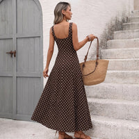 Women's Coffee Brown Polka-Dot Sleeveless Maxi Slip Dress - KaleaBoutique.com