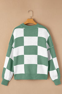 KaleaBoutique Checkered Bishop Sleeve Sweater - KaleaBoutique.com
