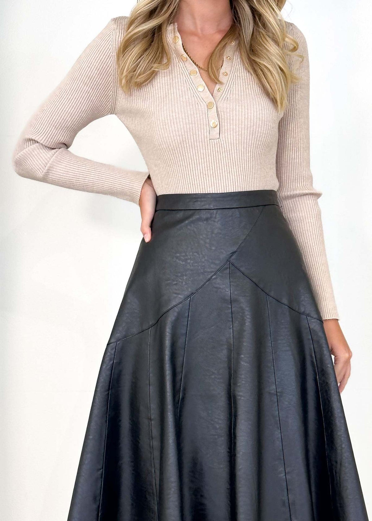 Women's High-Waist PU Leather Pleated Midi Skirt - KaleaBoutique.com