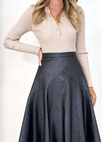 Women's High-Waist PU Leather Pleated Midi Skirt - KaleaBoutique.com