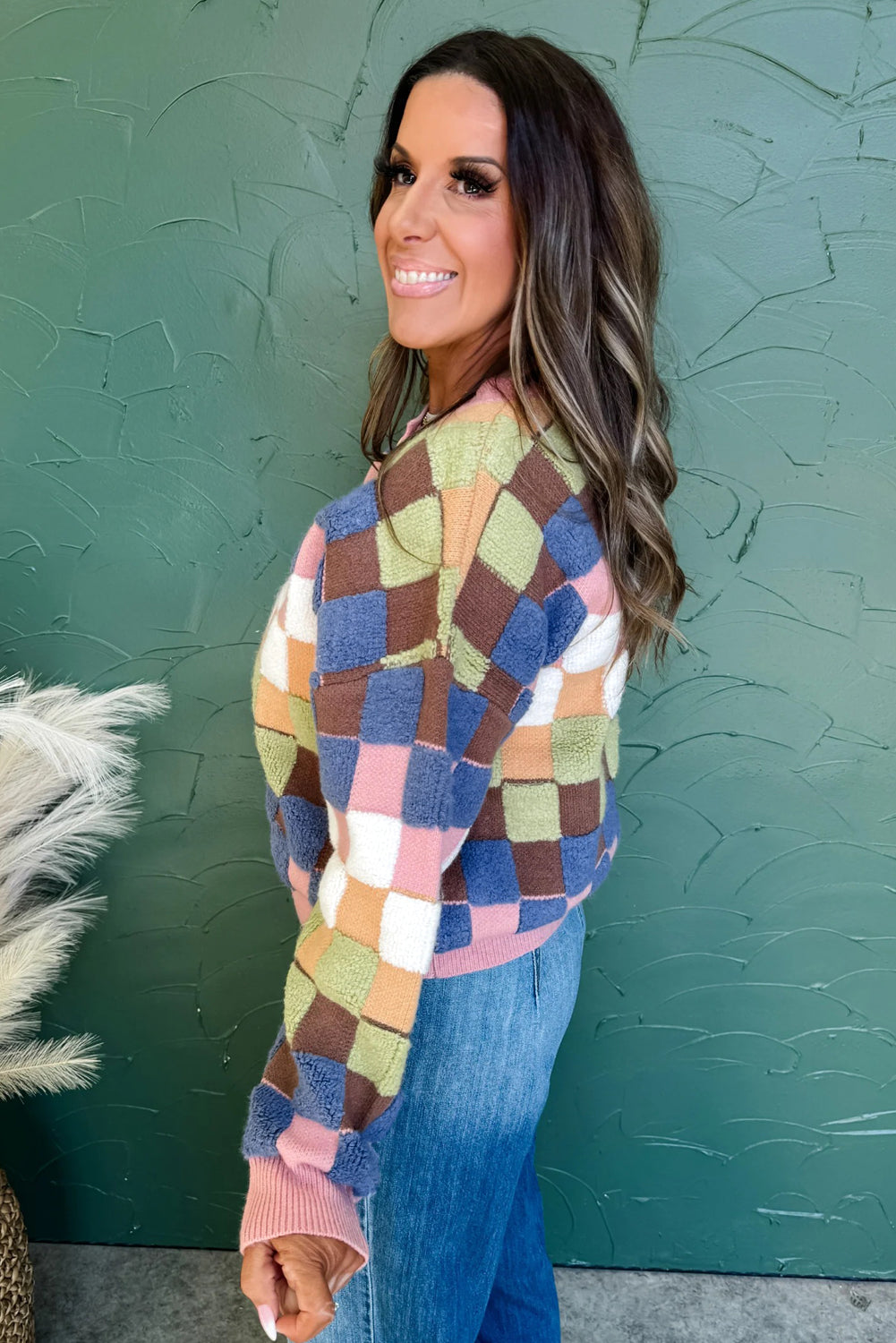 KaleaBoutique Stylish Plush Checkered Pattern Button Front Cardigan Sweater - KaleaBoutique.com