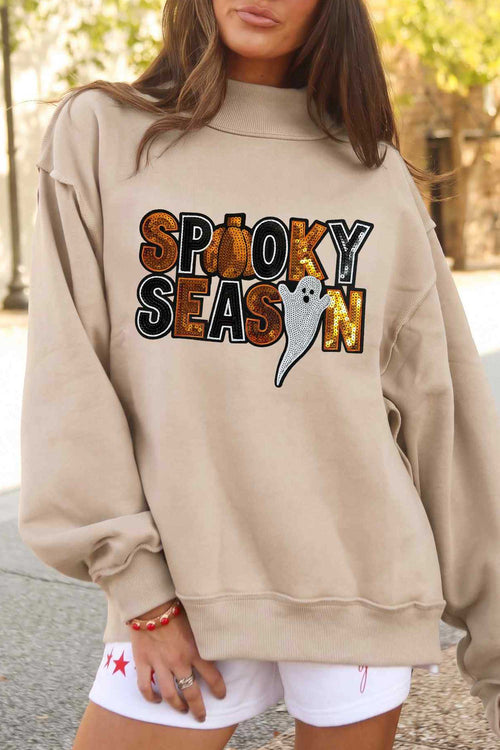 Apricot Sequin Spooky Season Halloween Sweatshirt - KaleaBoutique.com