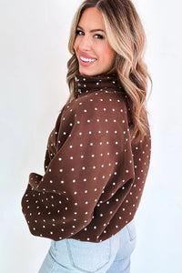 KaleaBoutique Stylish Polka Dot Print Metal Button Collar Casual Pullover Sweatshirt - KaleaBoutique.com
