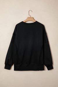 KaleaBoutique Stylish Bow Sequin XOXO Letter Graphic Exposed Seam Baggy Sweatshirt - KaleaBoutique.com