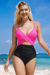 KaleaBoutique Beautiful Eye-Catching Crossover Colorblock Cutout One Piece Swimsuit - KaleaBoutique.com