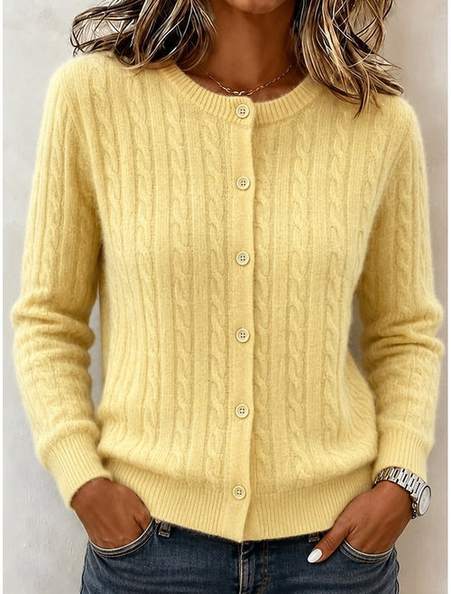 Women's Cable-Knit Round-Neck Button-Front Cardigan - KaleaBoutique.com