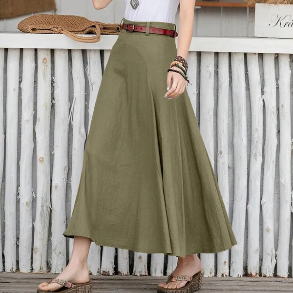 Women's High-Waist A-Line Zip-Closure Flared Midi Skirt