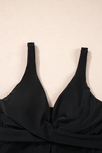 Crossed V Neck Adjustable Strap Babydoll Tankini Top - KaleaBoutique.com