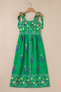 KaleaBoutique Beautiful Floral Print Contrast Trim Knotted Straps Midi Dress - KaleaBoutique.com